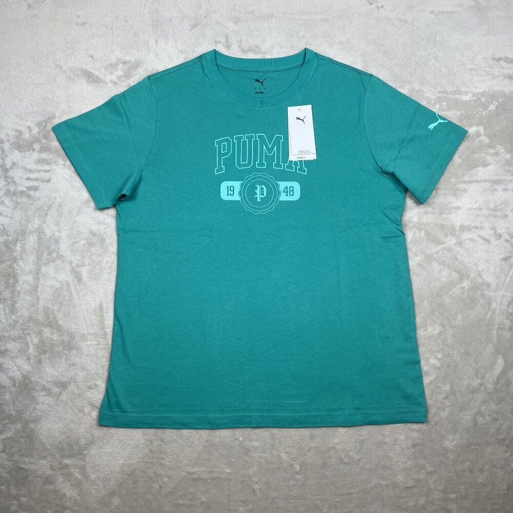 Puma Mens Graphic Logo T-Shirt Teal Green Cotton Large